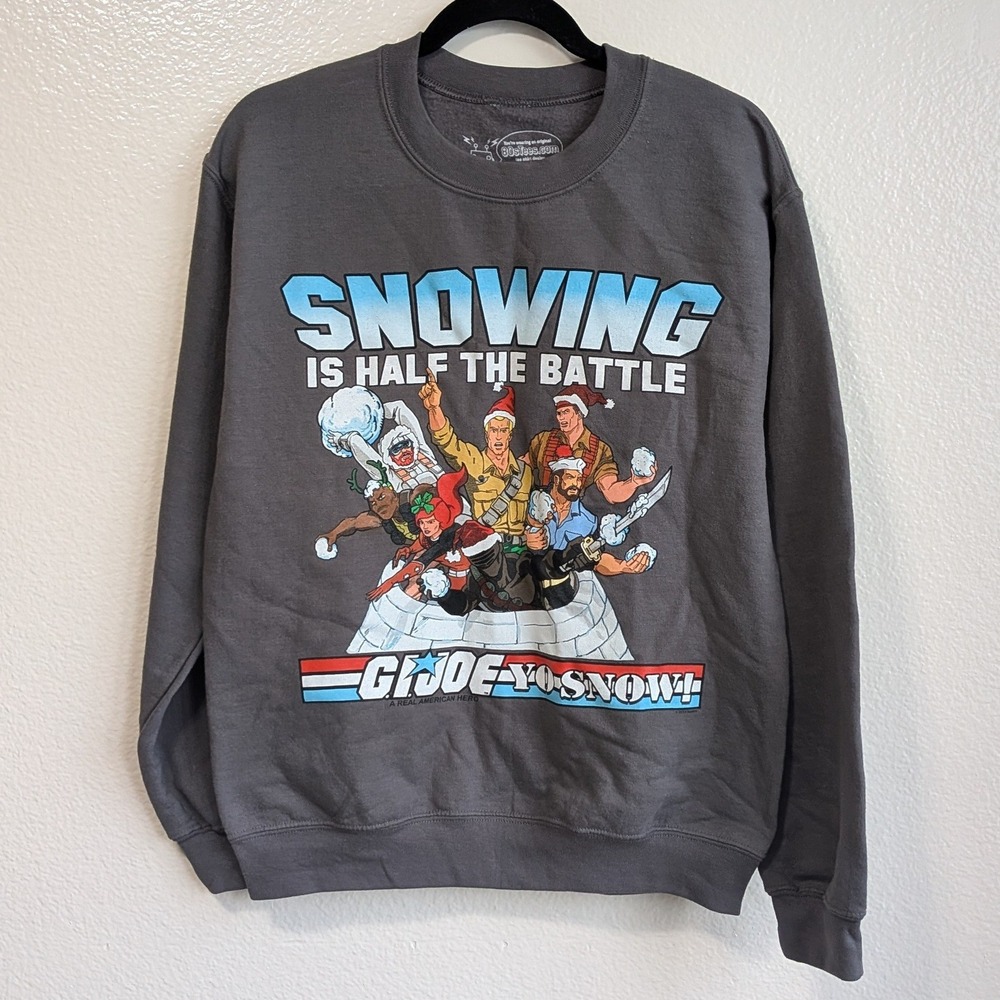 80s Tees GI Joe Snowing is Half the Battle Pullover Crew Neck Sweater Grey Small